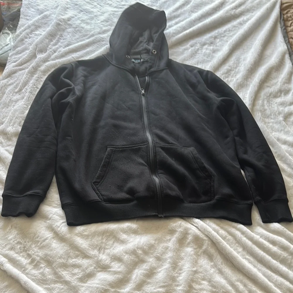 Black Blue Ice XXL Zip Up Sweater with Hood and Ribbed Cuffs